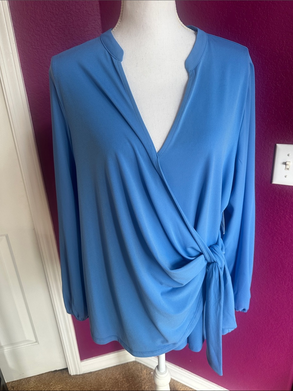 Alfani Bright Blue Wrap-Side Tie Blouse